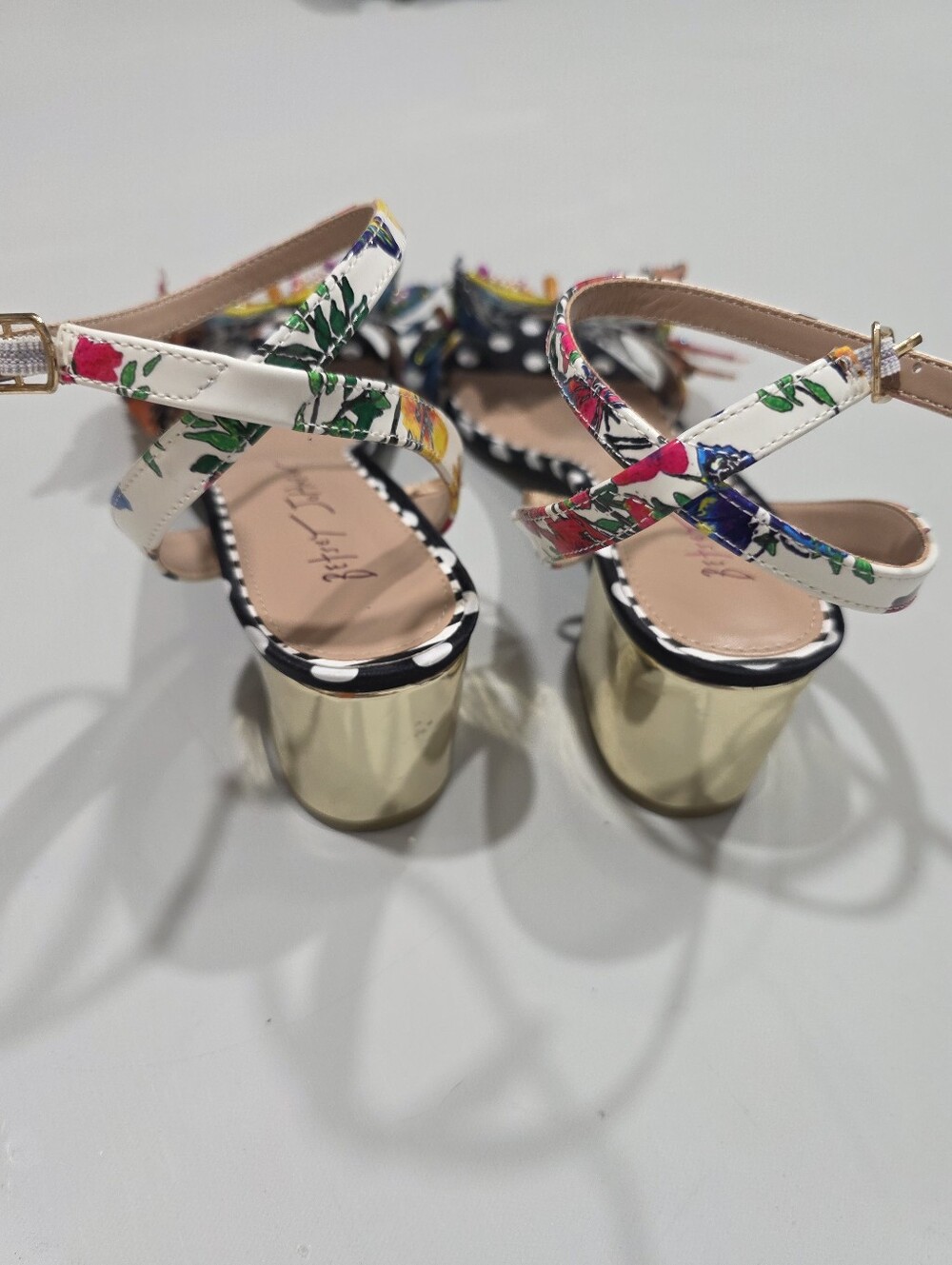 Betsey Johnson Black Polka Dot Sandals with Multicolor Butterfly Embellishments - Picture 6 of 13